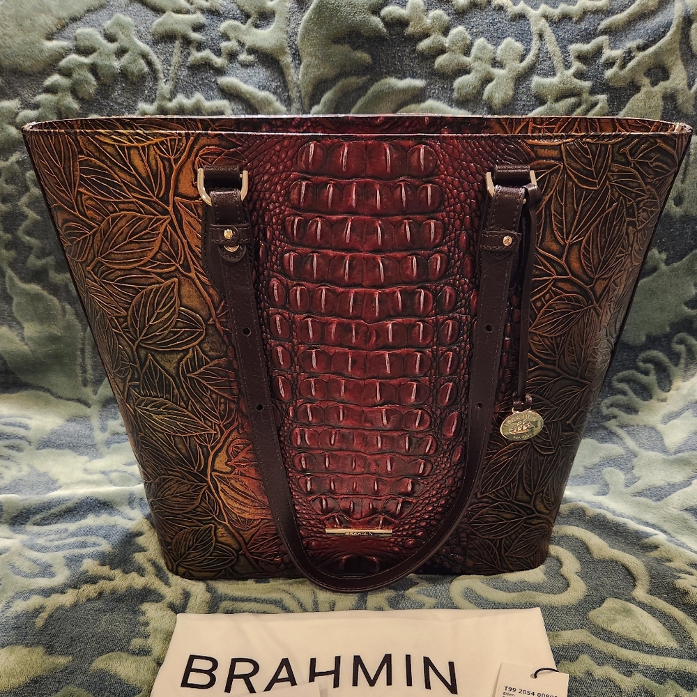 Brahmin Ellen Pesto Edgewood Embossed Leather Tote- NWOT